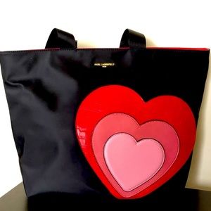 KARL LAGERFELD PARIS Women Black Amour Heart Nylon Tote NWT 148$+TAX